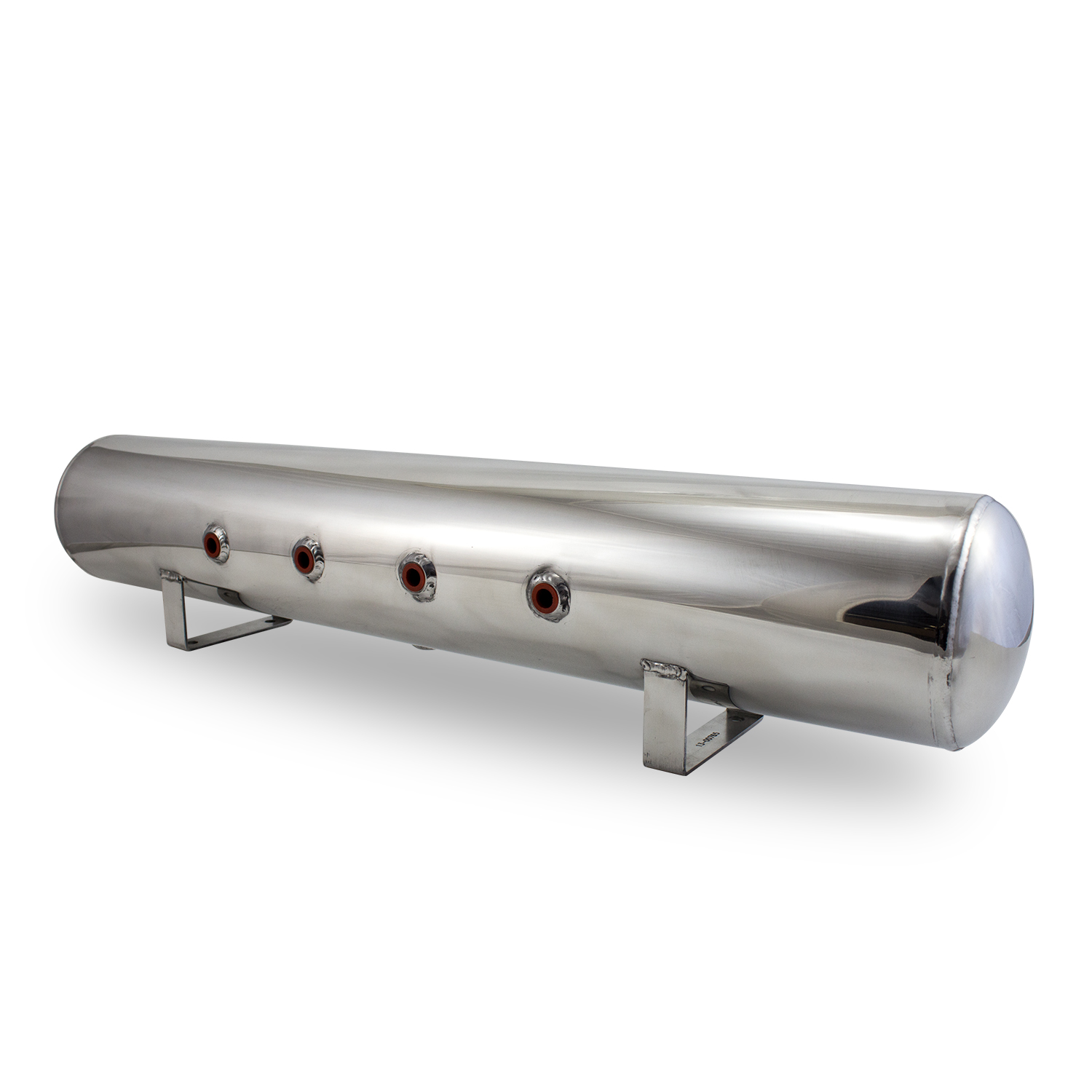 4 Gal Aluminum Air Tank; (4) 1/4 In.  Face Ports & (2) 3/8 In.  End Ports; 6 In. D X 30 In. L, Light Weight, Polished Aluminum, 200PSI Maximum Operating Pressure.